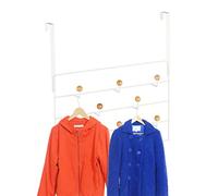 Relaxdays Porte-Manteau pour Porte, 10 Crochets, Garde-Robe, à accrocher, 4 cm, Chambre, Salle-de-Bain, Blanc/Nature