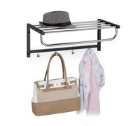 relaxdays Porte-Manteaux Mural avec Rangement, penderie à 4 patères, Couloir & Salle de Bain, métal, 25x60x32,5 cm, Noir