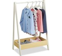 Relaxdays Portemanteau pour Chambre d’Enfants, avec Tringle et Compartiment, HLP : 99 x 64,5 x 42,5 cm, Blanc & Nature