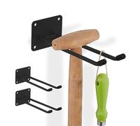 Relaxdays Porte-Outils en lot Pratique de 3, Support pour Le Mur, Acier, H x L x P : 7,5 x 9 x 24 cm, Jardin, Noir