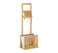 Relaxdays 10020293 Porte papier toilette avec porte-revues en bambou support rouleau magazine HxlxP: 81,5 x 30,5 x 21 cm, nature