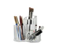 Relaxdays Porte-pinceaux pour maquillage organiseur cosmétique porte-brosse 3 pièces acrylique, transparent