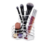 Relaxdays Porte-pinceaux pour maquillage, organiseur cosmétique, porte-brosse 3 pièces, métal, blanc