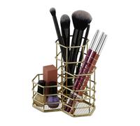 Relaxdays Porte-pinceaux pour maquillage, organiseur cosmétique, porte-brosse 3 pièces, métal, doré