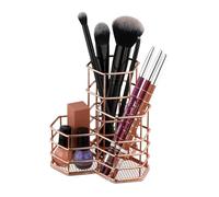 Relaxdays Porte-pinceaux pour maquillage, organiseur cosmétique, porte-brosse 3 pièces, métal, rose doré