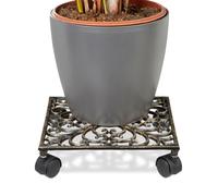 Relaxdays Porte-plantes carré à roulettes en fonte aluminium support pot de fleurs 4 roues plateau métal design style antiquités stable et résistant, bronze 27,5 x 27,5 cm