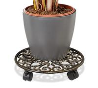 Relaxdays Porte-Plantes à roulettes, Lot de 5, Fonte, Support Pot de Fleurs, 4 Roues, D: 33,5 cm, Rond, Design antiquités, Bronze