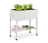 Relaxdays Porte-pot de fleurs, plastique, étagère, HxLxP : 80x74x38 cm, balcon et terrasse, jardinière, sapin, blanc