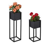 Relaxdays Supports pour pots de fleurs en métal noir - Lot de 2
