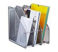Relaxdays Range-revues à 3 Compartiments, Format A4, Design Maille, HLP 31,5x24x29 cm, Bureau/télétravail, argenté