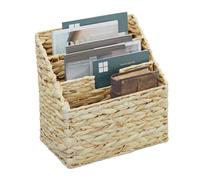 Relaxdays Porte-revues, eichhornia, H x L x P : 34 x 34 x 20 cm, Porte-Magazines à 3 Fentes, Panier à journaux, Naturel