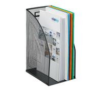 Relaxdays porte-revues métal A4, large, en filet, porte-documents bureau, H x L x P 32 x 16 x 24,5 cm, noir