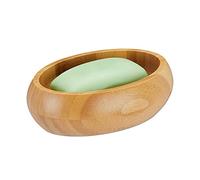 Relaxdays Porte-Savon, Bambou, avec Drain, résistant à l’humidité, Ovale, HxLxP : 4,5 x 14 x 10 cm, Nature