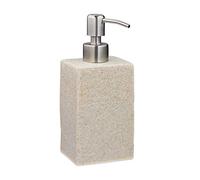 relaxdays Porte-Savon Liquide, 200 ML, Rechargeable, Salle de Bain, Distributeur shampoing, Pompe en INOX, Beige, Polyrésine, 1 élément