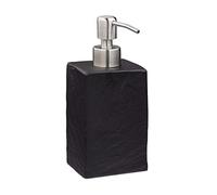 relaxdays Porte-Savon Liquide, 200 ML, Rechargeable, Salle de Bain, Distributeur shampoing, Pompe en INOX, Noir, Polyrésine, 1 élément