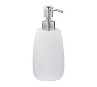 Relaxdays Porte-Savon Liquide, 300 ML, Rechargeable, Salle de Bain, Distributeur shampoing, Pompe en INOX, Rond, Blanc