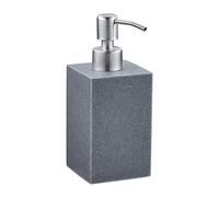 Relaxdays Porte-Savon Liquide, 300 ML, Rechargeable, Salle de Bain, Distributeur shampoing, Pompe en INOX, carré, Gris, Polyrésine, 1 unité