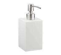Relaxdays Porte-Savon Liquide, 300 ML, Rechargeable, Salle de Bain, Distributeur shampoing, Pompe en INOX, carré, Blanc, Polyrésine, 1 unité