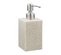 Relaxdays Porte-Savon Liquide, 300 ML, Rechargeable, Salle de Bain, Distributeur shampoing, Pompe en INOX, carré, Beige, Polyrésine, 1 unité