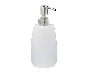 Relaxdays Porte-Savon Liquide, 300 ML, Rechargeable, Salle de Bain, Distributeur shampoing, Pompe en INOX, Rond, Blanc