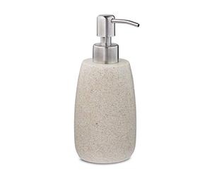 Relaxdays Porte-Savon Liquide, 300 ML, Rechargeable, Salle de Bain, Distributeur shampoing, Pompe en INOX, Rond, Beige