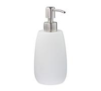 Relaxdays Porte-Savon Liquide, 300 ML, Rechargeable, Salle de Bain, Distributeur shampoing, Pompe en INOX, Rond, Blanc
