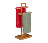 Relaxdays Porte-serviette sur pied, support bambou, 2 bras, salle de bain, solide, HxLxP 88 x 35,5 x 23,5 cm, nature