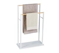 Relaxdays Porte-serviettes 2 barres MDF & bambou H91,5×L57×P25 cm non fixe blanc-nature