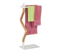 Relaxdays Porte-Serviettes, 2 Barres, Non Fixe, Acier et MDF, HLP : 78 x 40 x 20 cm, Salle de Bain, Blanc et Nature