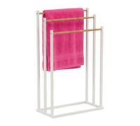 Porte-Serviettes sur Pied Relaxdays, H x L x P = 76 x 45 x 21,5 cm, métal, 3 Barres en Bambou, Blanc/Naturel