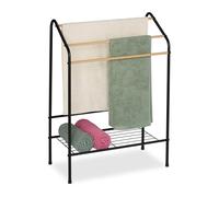 Relaxdays Porte-Serviettes, 3 Barres, avec étagère, Non Fixe, HxLxP : 84,5 x 60,5 x 31 cm, Noir et Nature