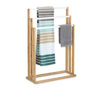 Relaxdays Porte-serviettes ,3 barres, bambou, support sur pied, accessoires salle de bain, serviteur de chambre, nature