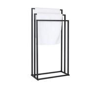 Porte-Serviettes Relaxdays, H x L x P : 84 x 44 x 21,5 cm, métal, 3 Barres, sur Pied, Salle de Bains, Noir