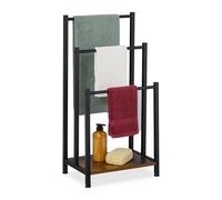 Relaxdays Porte-Serviettes, 3 Barres, Non Fixe, H x L x P : 80 x 40 x 28 cm, pour la Salle de Bain, Marron et Noir