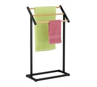Relaxdays Porte-Serviettes, 3 Barres, Non Fixe, pour la Salle de Bain, H x L x P : 80 x 45 x 21,5 cm, Noir et Nature