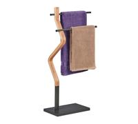 Relaxdays Porte-serviettes design original, 2 barres métal, acier/MDF, 85x43,5x20 cm, Nature et Gris