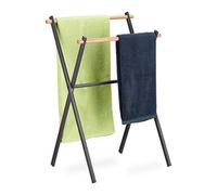 Relaxdays Porte-Serviettes Autonome, 2 Barres, Salle de Bain, Acier & Bois, HLP 85 x 59 x 45 cm, Anthracite