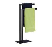 Relaxdays Porte-Serviettes Autonome, 2 Barres, Support Salle de Bain, Acier, HxLxP: 81 x 49 x 20 cm, Noir, 1 élément