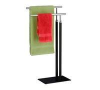 Relaxdays Porte-Serviettes autoportant, 2 Barres, sèche-Serviettes Salle de Bain, Acier, HLP : 78x44x20 cm, Noir/argenté