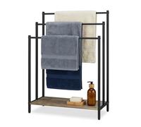 Relaxdays Porte-Serviettes autoportant avec Tablette, Bois Aspect, 81 x 60 x 28 cm, Naturel/Noir