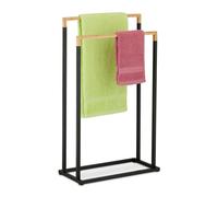 Relaxdays Porte-Serviettes, 2 Barres, Non Fixe, pour la Salle de Bain, H x L x P : 76 x 45 x 21,5 cm, Noir et Nature