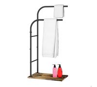Relaxdays porte-serviettes avec étagère, H x L x P : 80,5 x 40 x 24 cm, style industriel, 2 barres, brun foncé/noir