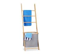 Relaxdays Porte-serviettes avec panier à linge bambou échelle 139 x 43,5 x 33 cm nature