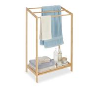 Relaxdays Porte-Serviettes Bambou 3 Barres avec étagère, 86 x 52,5 x 32 cm, sur Pied, pour la Salle de Bain