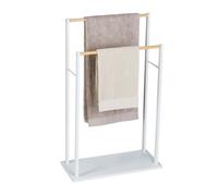 Relaxdays Porte-serviettes 2 barres MDF & bambou H91,5×L57×P25 cm non fixe blanc-nature