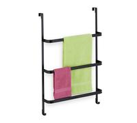 Relaxdays Porte-serviettes sans perçage 3 barres 2 crochets acier noir 85x54,5x15 cm