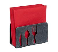 Relaxdays Porte-serviettes de table, serviettes 33x33 cm, stable motifs vaisselle, fonte de fer, range-serviettes, gris