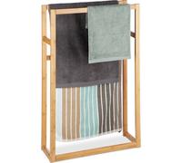 Relaxdays Porte-serviettes en bambou avec support pour serviette de bain et support de serviette de bain debout Hauteur x largeur x profondeur : env. 90 x 60 x 20 cm - Naturel