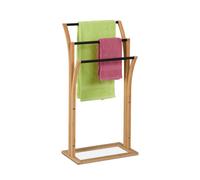 Relaxdays Porte-Serviettes, Bambou, 3 Barres, H x L x P: 82 x 42 x 24 cm, Support Serviettes Salle de Bain, Nature/Noir