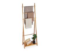 Relaxdays Porte-Serviettes en Bambou, 4 Barres, 1 étagère, HxLxP : 153 x 53,5 x 30 cm, Non Fixe, Salle de Bain, Nature